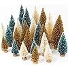 24PCS Artificial Mini Christmas Trees, Upgrade Bottle Brush Trees Christmas Village Trees with Wood Base, Small Sisal Tree for Tabletop Christmas Decor Holiday Winter Christmas Table Decorations