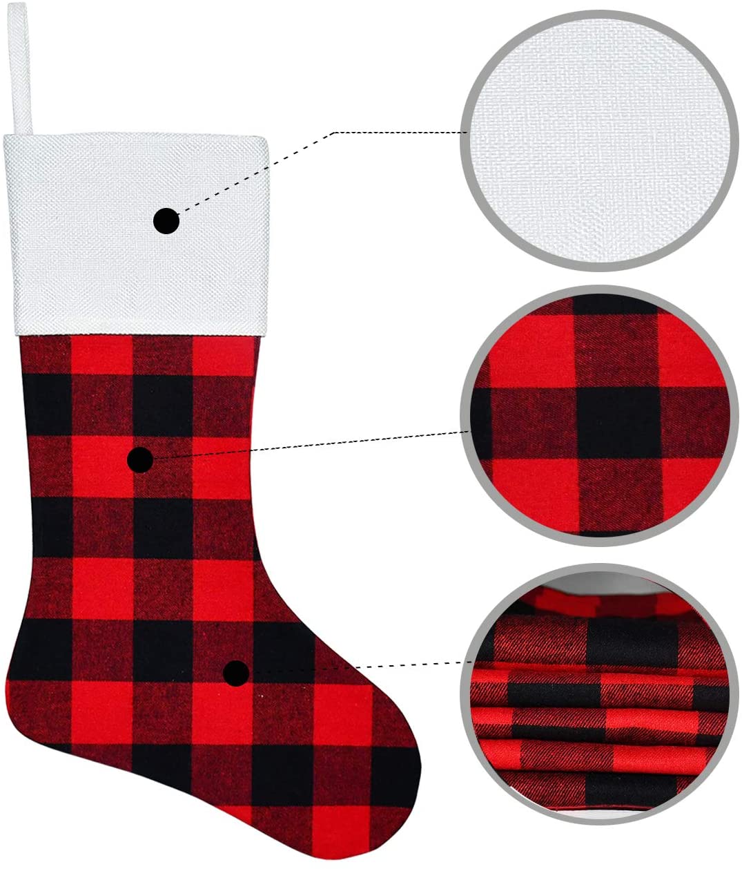 6 Pack Christmas Stockings- 18 Inch Red Black Buffalo Plaid Christmas Stockings