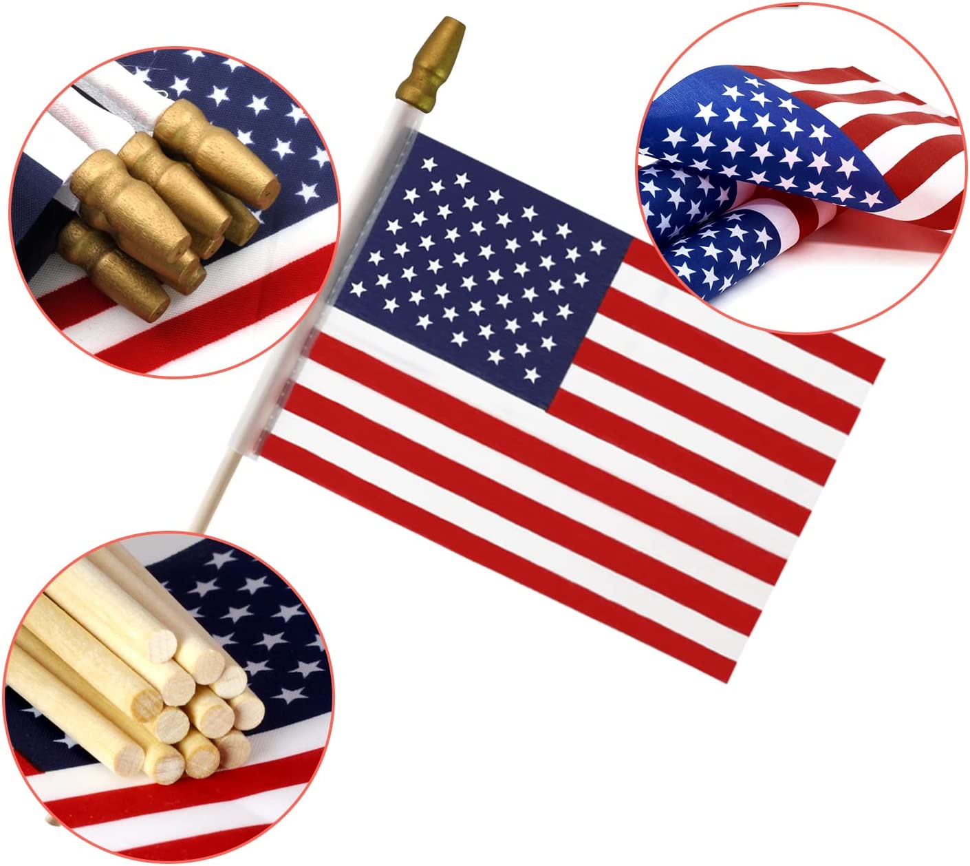 4x6 in Wooden Stick Flag - July 4th Decoration, (Pack of 50)