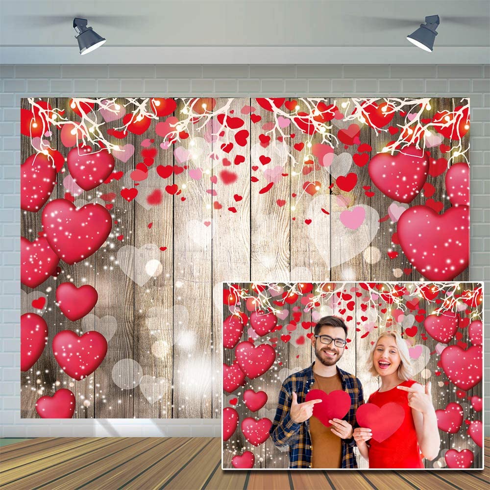 7x5ft Valentine's Day Backdrop Rustic Wood Backdrop Red Love D517