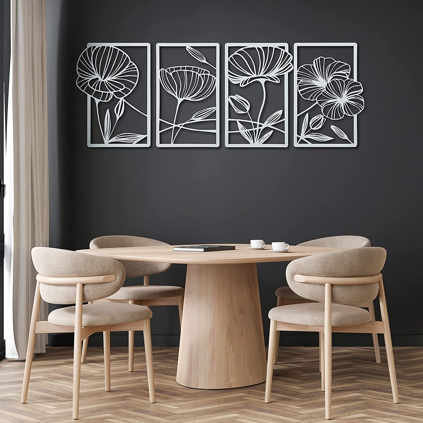 4 Pcs Metal Wall Decoration Line Art Minimalist 16.5 x 11.9 Inch (White)