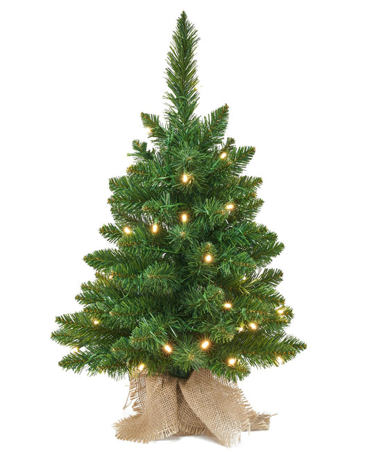 Christmas Tree Artificial 24 inches Prelit Battery Operated Timer Light Up Green Xmas Tree for Table Desk