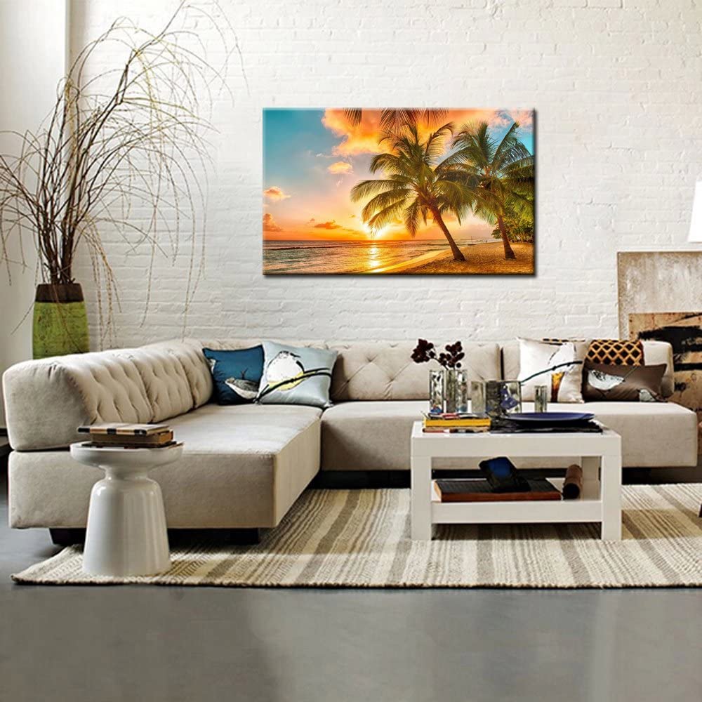 Arts Canvas Print for Home Decoration - Sunset Seascape Coco Beach Modern Painting Framed and Ready to Hang 20''x30''