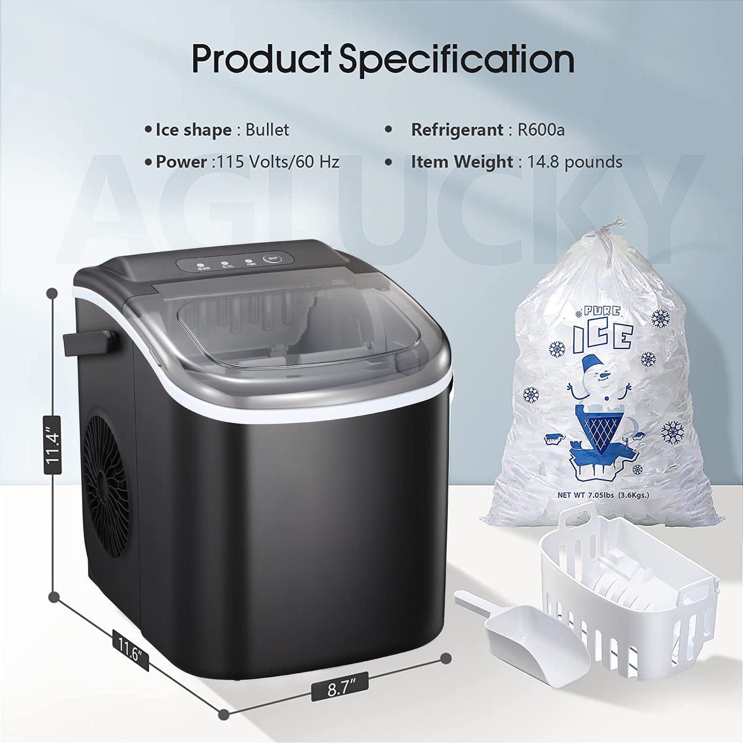 Ice Makers Countertop, Portable Ice Maker Machine with Handle,Self-Cleaning 26Lbs/24H, 9 Ice Cubes Ready in 8 Mins