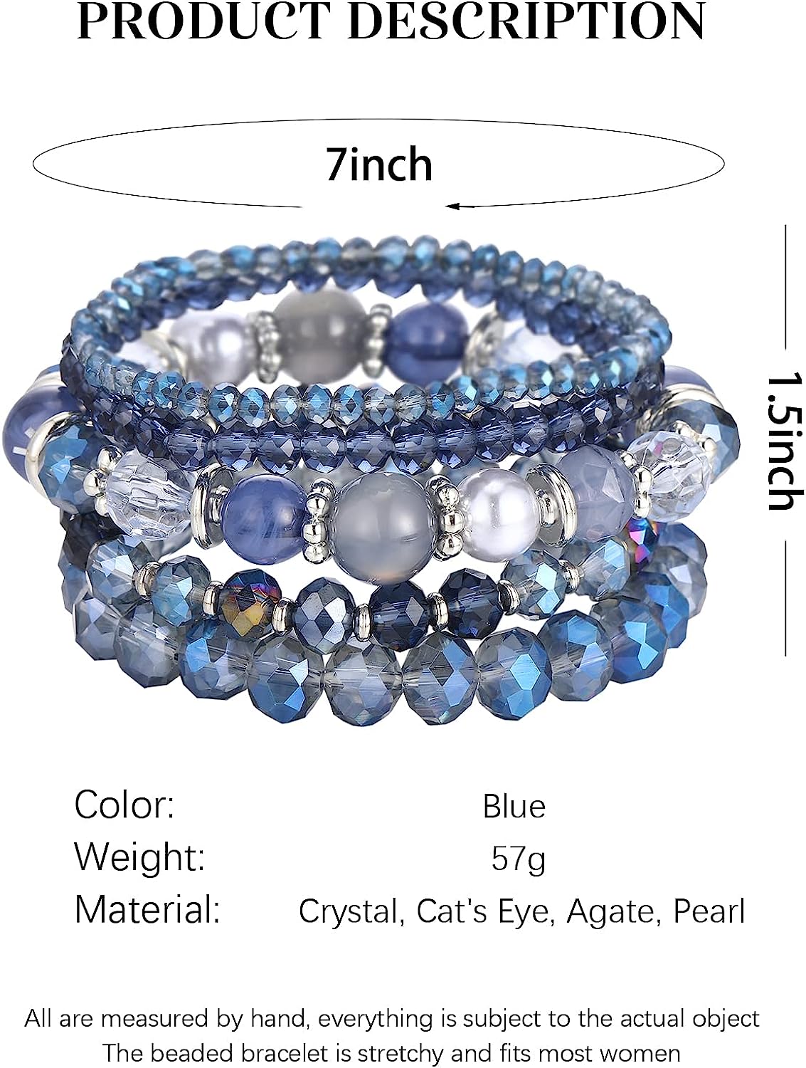 Blue Boho Stretch Bracelet Colorful Stackable Crystal Beads Bracelets