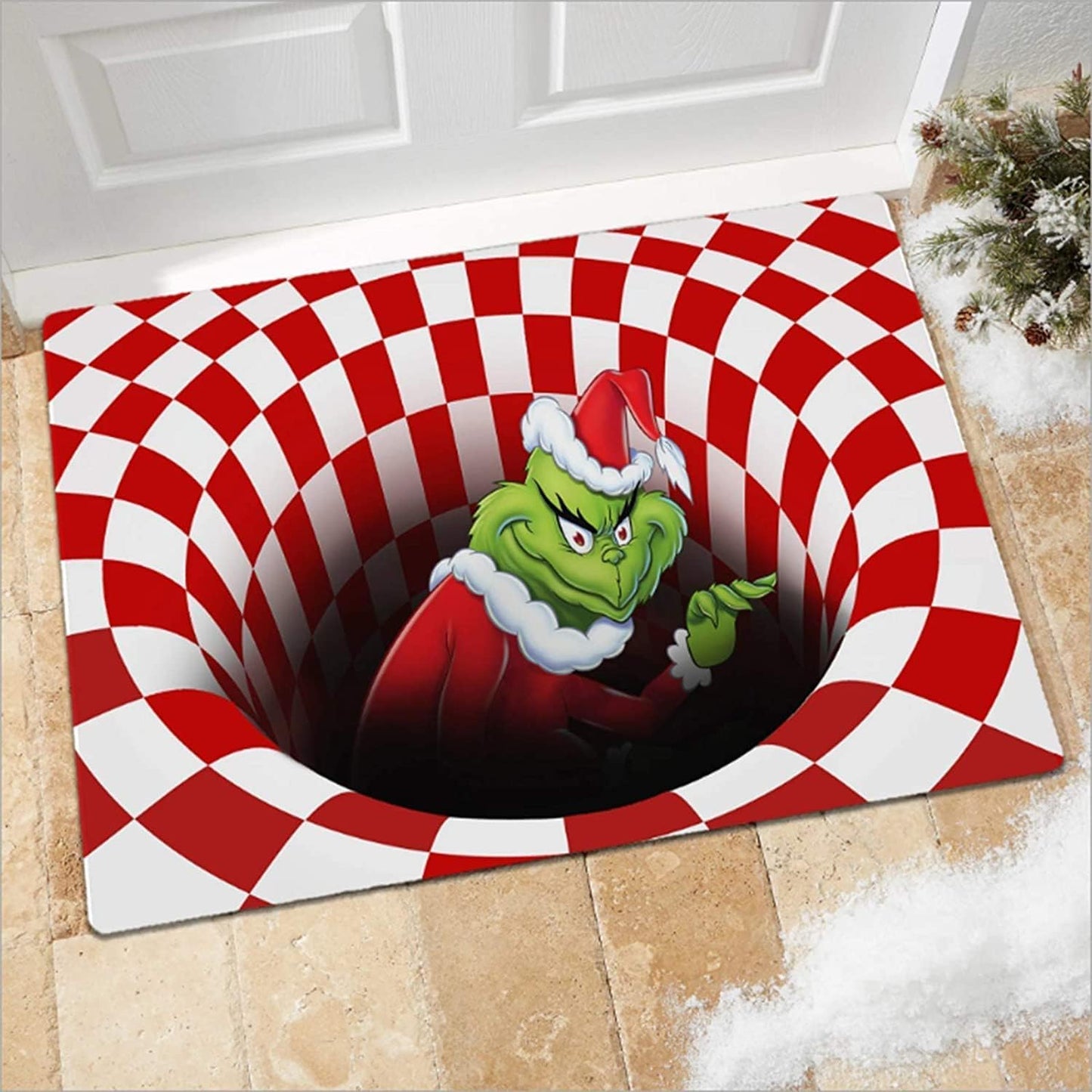 Christmas 3D Illusion Doormat Non-Slip Floor Mat  Suit for Any Deck, Patio, Porch, Veranda (50 * 80CM, Red)