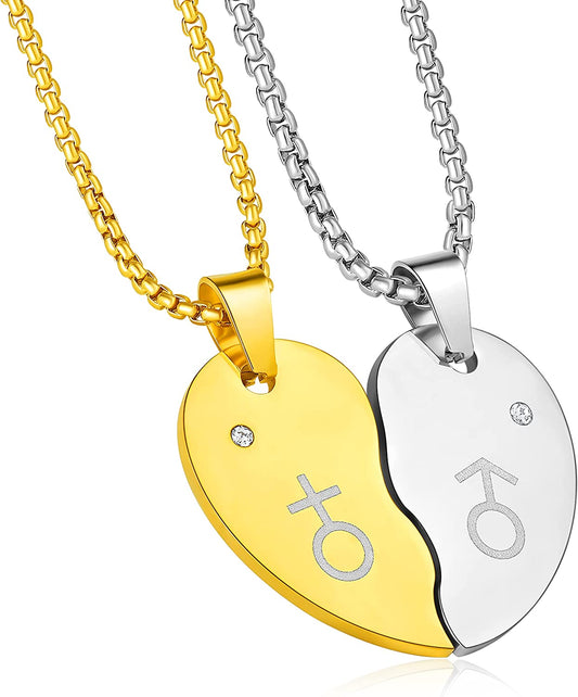 Heart Pendant Necklaces for Couples Valentines Day Gift -Gender Symbol Heart Necklace