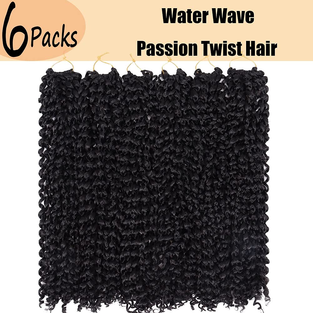 Passion Twist Hair, Water Wave Passion Twists for Butterfly Crochet Hair 18inch Long Bohemian Hair Extensions Natural Black 18 Inch (Pack of 6)