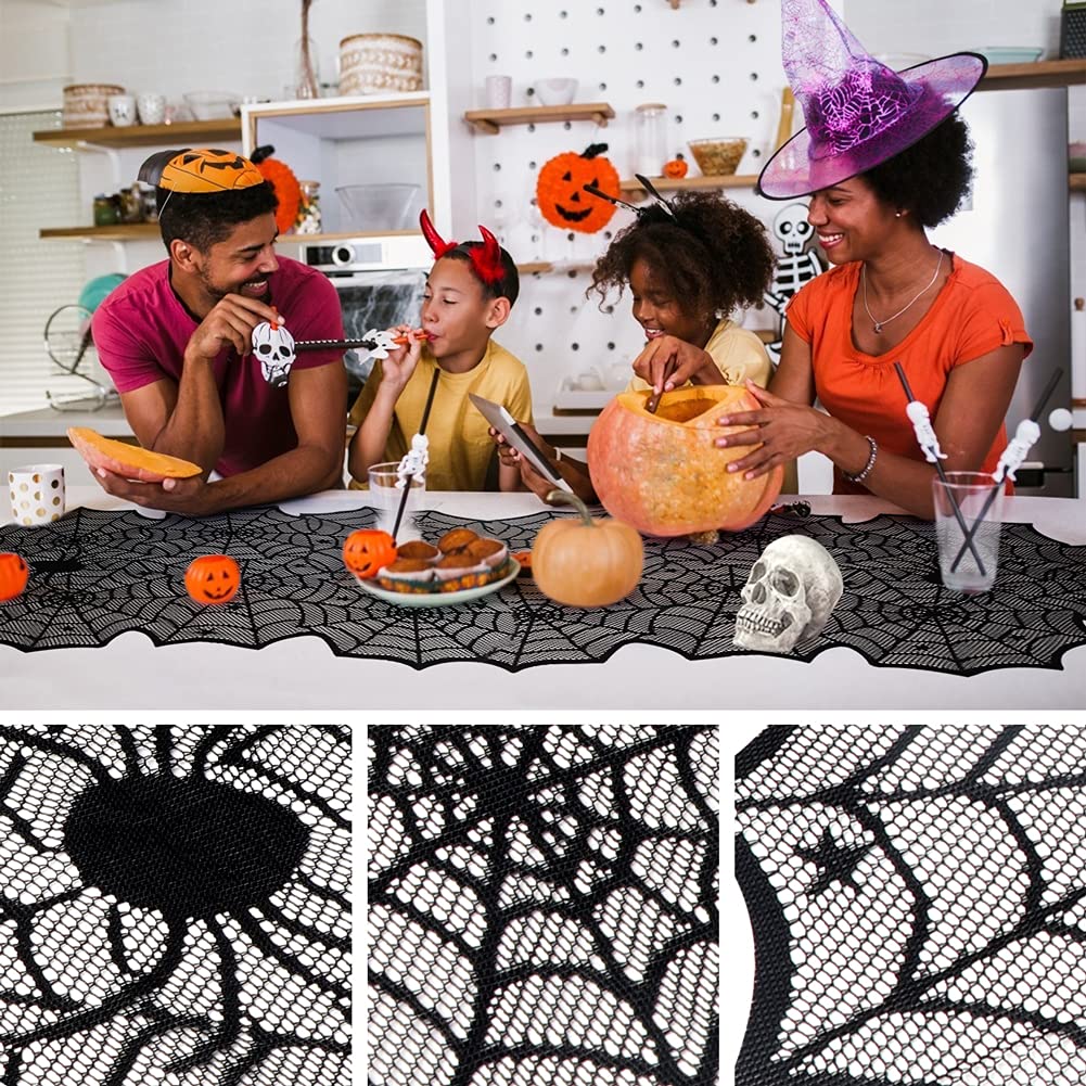 Table Runner, Black Lace Spider Web Table  for Halloween Table Creepy Table Cloth