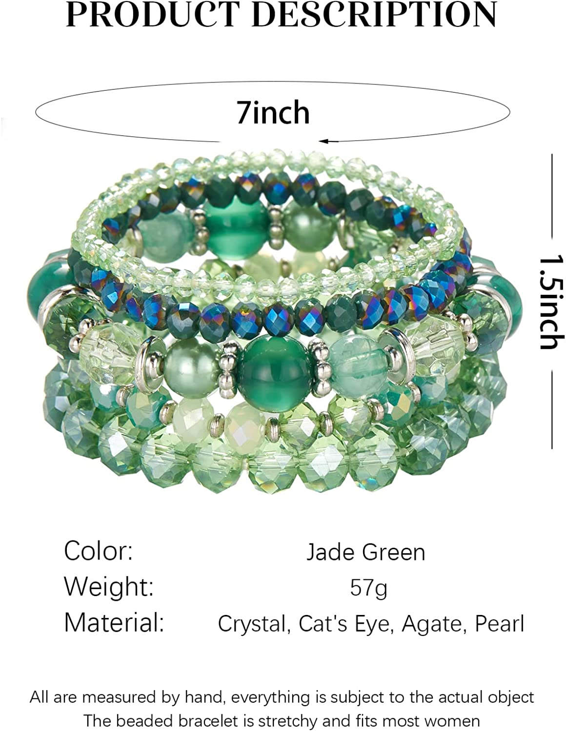 Green Boho Stretch Bracelet Colorful Stackable Crystal Beads Bracelets