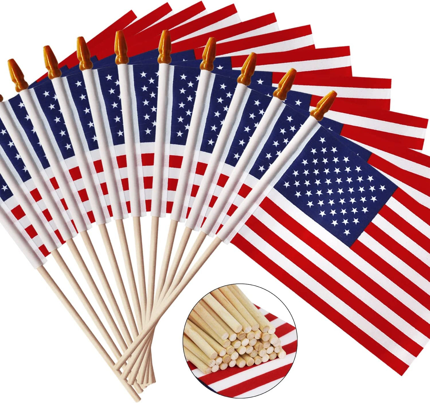 4x6 in Wooden Stick Flag - July 4th Decoration, (Pack of 50)