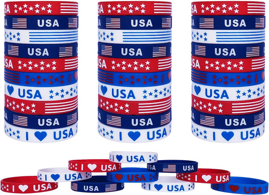 40Pcs American Flag Silicone Bracelet USA Veterans Day Memorial Day Patriotic Party Wristband