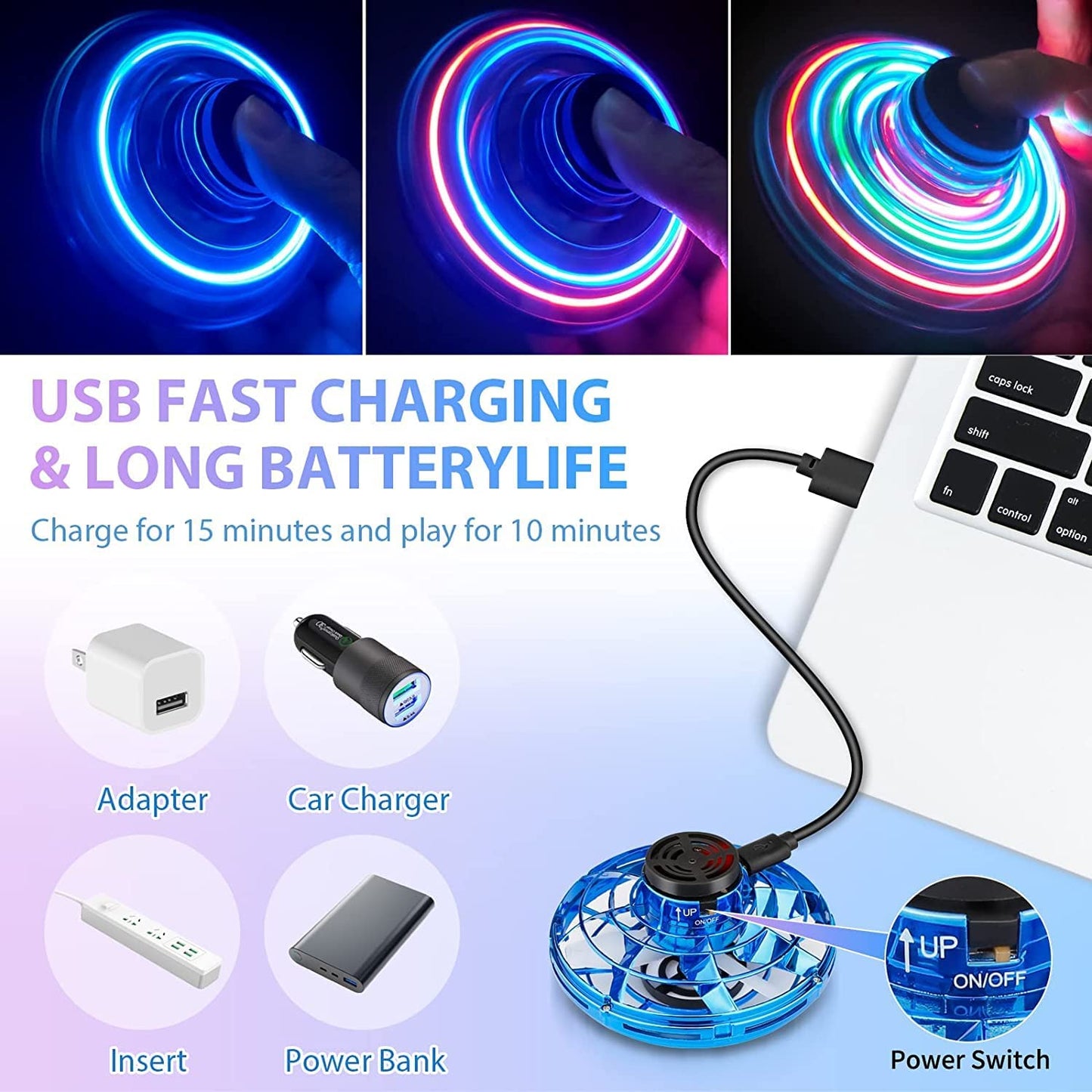 Flying Spinner Mini UFO Drone, Hand Controlled Boomerang Drone, Blue