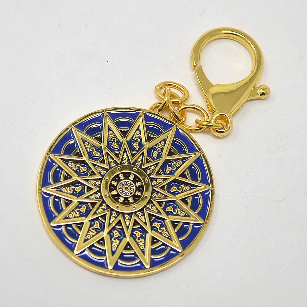 Feng Shui Blue 28 Hums Protection Wheel Keychain w/ Tibetan for Good Health & Protection