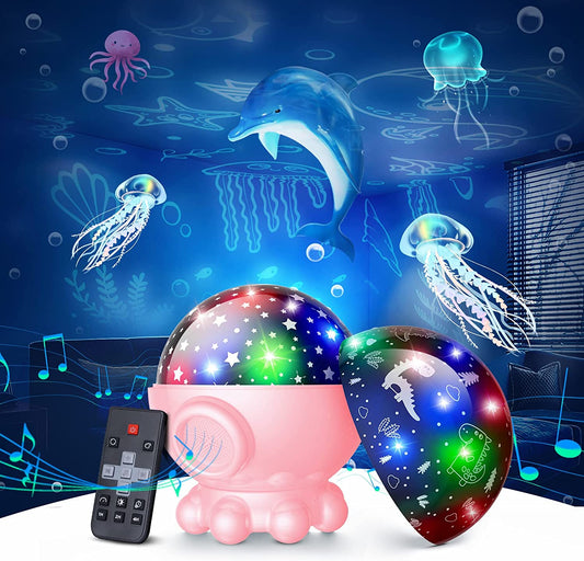 Pink Night Light Projector,Ocean Star Night Light for Kids Room w/ 360° Rotation,Remote & Timer