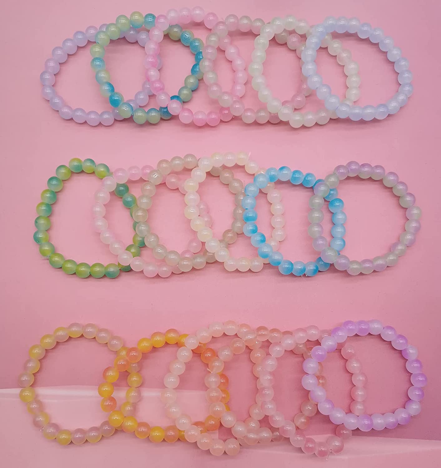 18Pcs 8mm Beaded Stretch Handmade Round Glass Bracelet for Women Multicolor Matte Beads Elastic