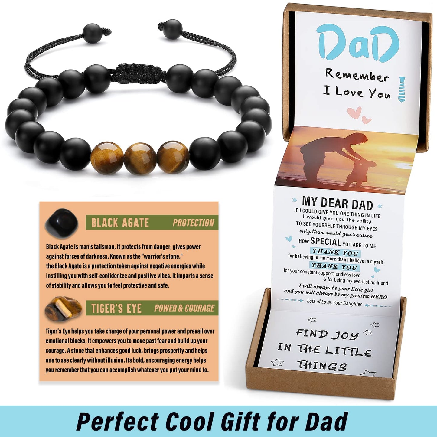 Fathers Day Gifts From Daughter Gifts for Dad Birthday Gift Bracelets for Men Tiger Eye