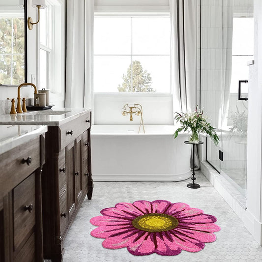 Sunflower Rug for Kitchen Bathroom Bedroom Living Room - Hand Woven Round Flower, Pink