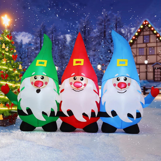 7.5 FT Christmas Inflatable Gnomes Outdoor Decoration Blow Up Yard Three Midgets Holding Hands with Built-in LEDs for Indoor Party Garden Lawn Decor