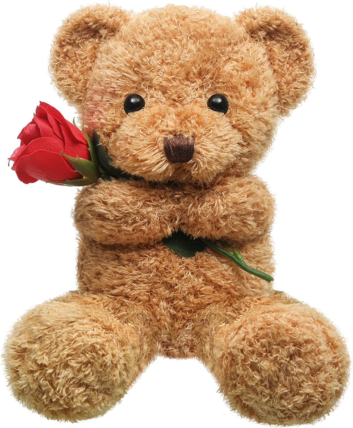 Plush Stuffed Animal Bear with Rose Valentines Day Gift 11.8 Inches (Beige)