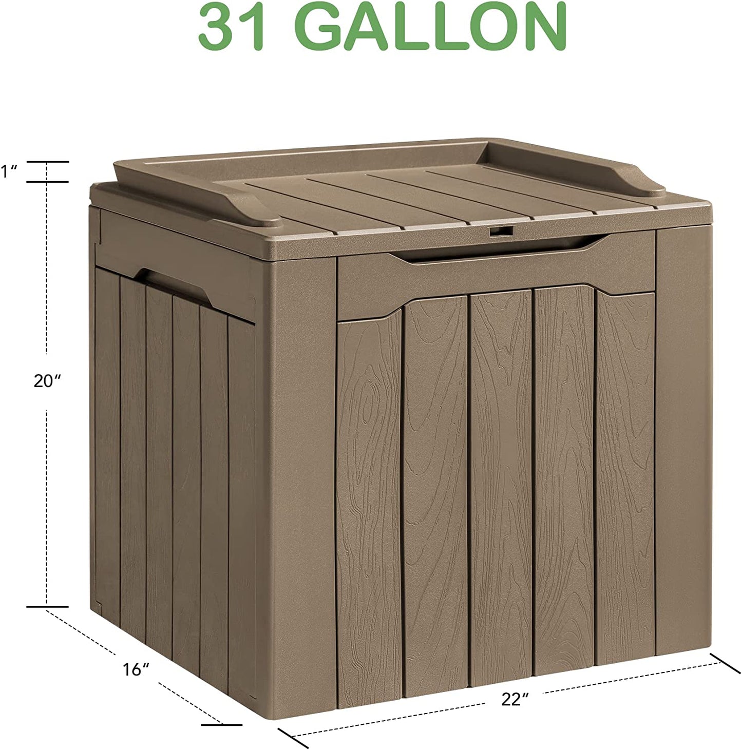 31 Gallon Resin Deck Box Waterproof Outdoor Storage w/ Padlock (Khaki)