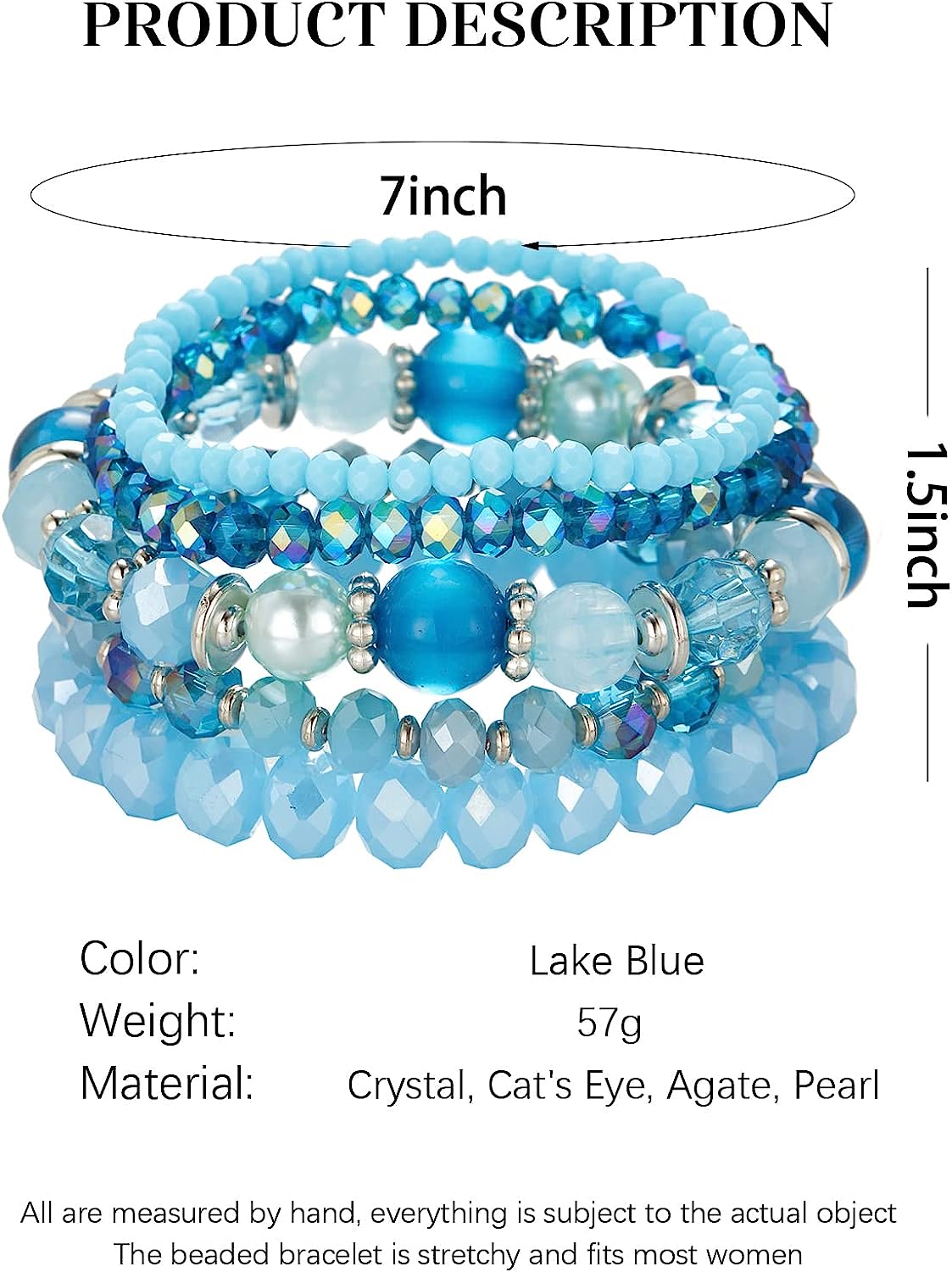 Blue Beaded Boho Stretch Bracelet Colorful Stackable Crystal Beads Bracelets