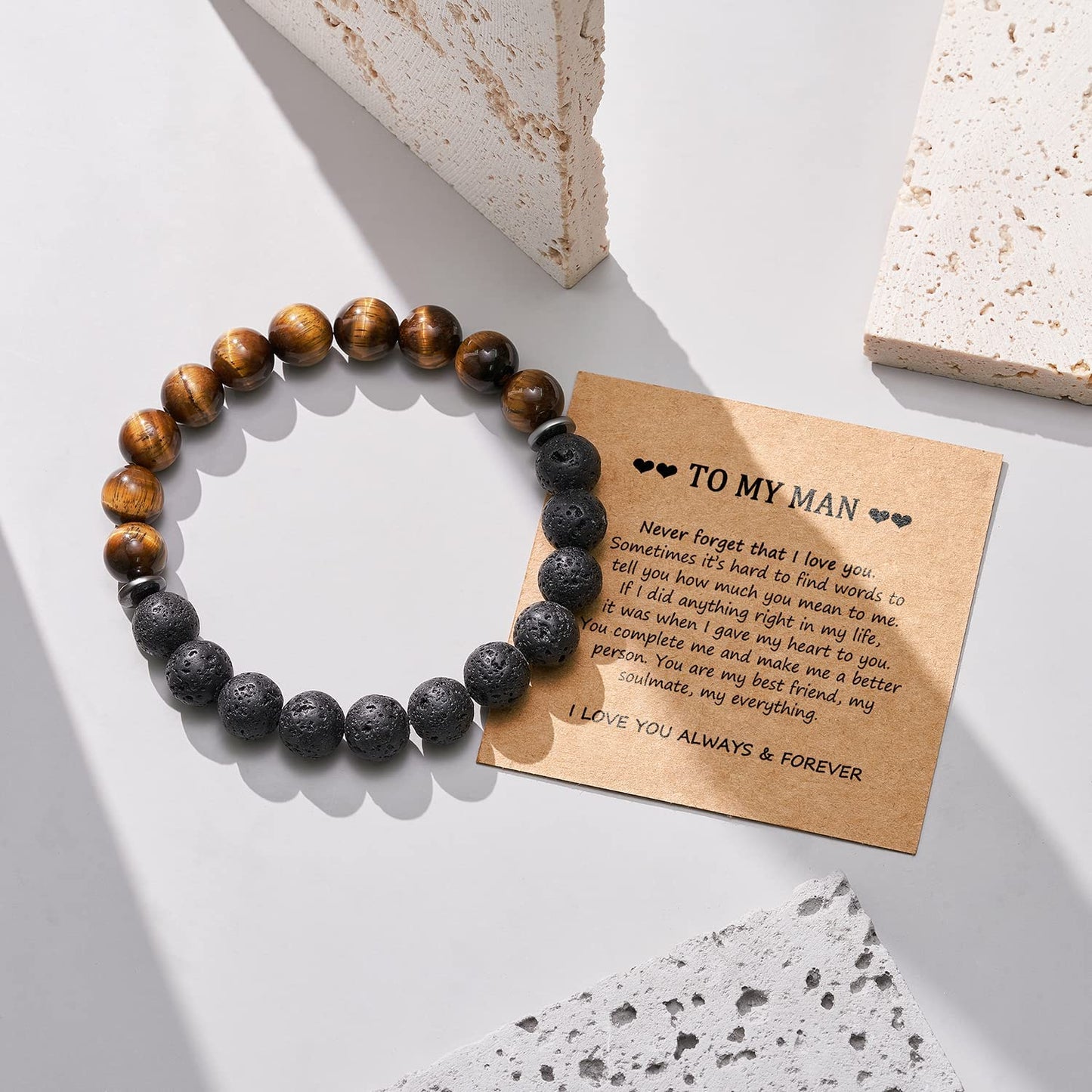 Fathers Day Gifts for Dad/Grandpa/Uncle/Husband Gifts Natural Lava Stone Bracelet for Men