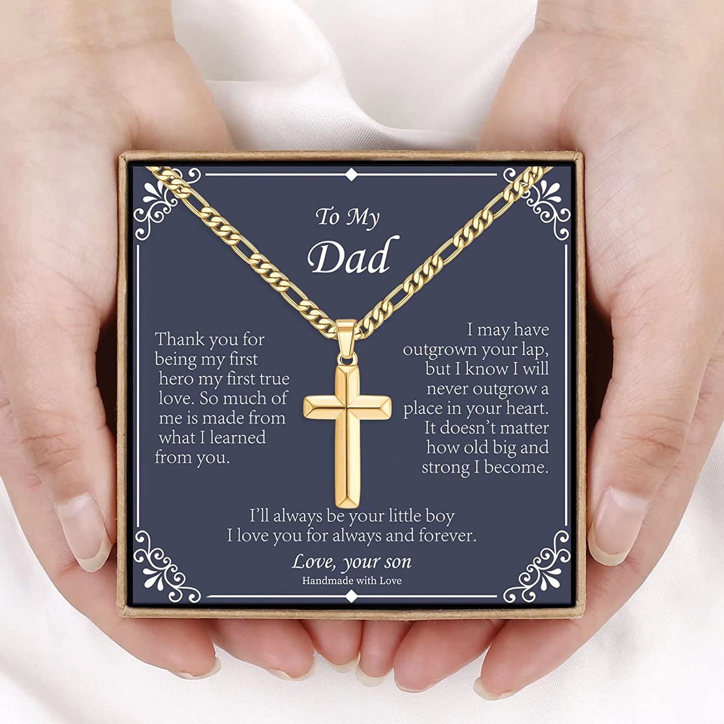 Fathers Day Cross Gifts for Men, Gold - (To my dad from son)