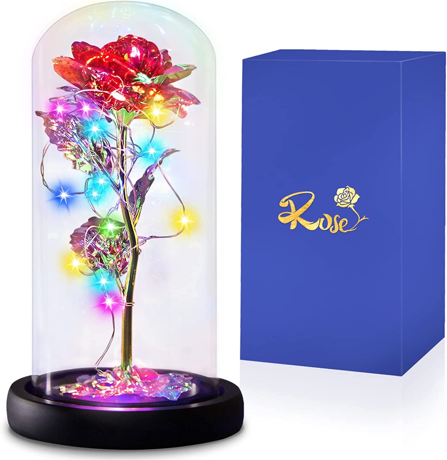 Mothers Day Rose Gifts for Mom, Eternal Forever Roses Lights in Glass Dome, Red