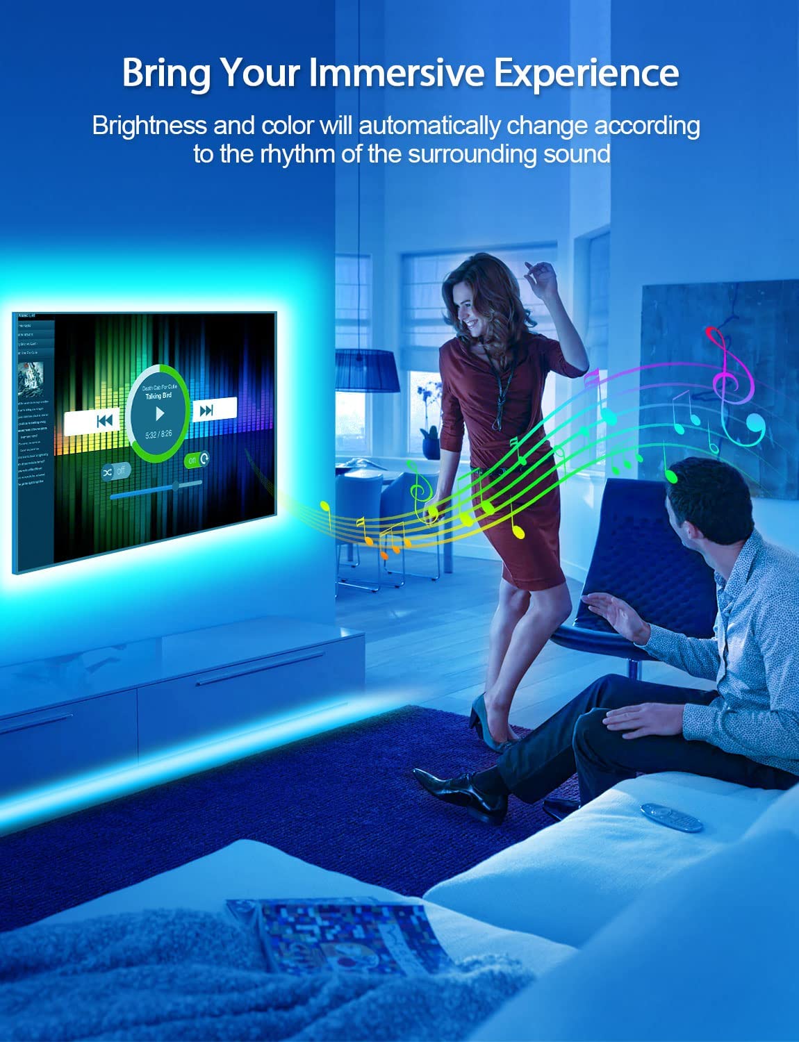 LED Lights for TV Led Backlight, 13.1ft RGB, for 45-60in TV w/ Bluetooth Smart App Remote