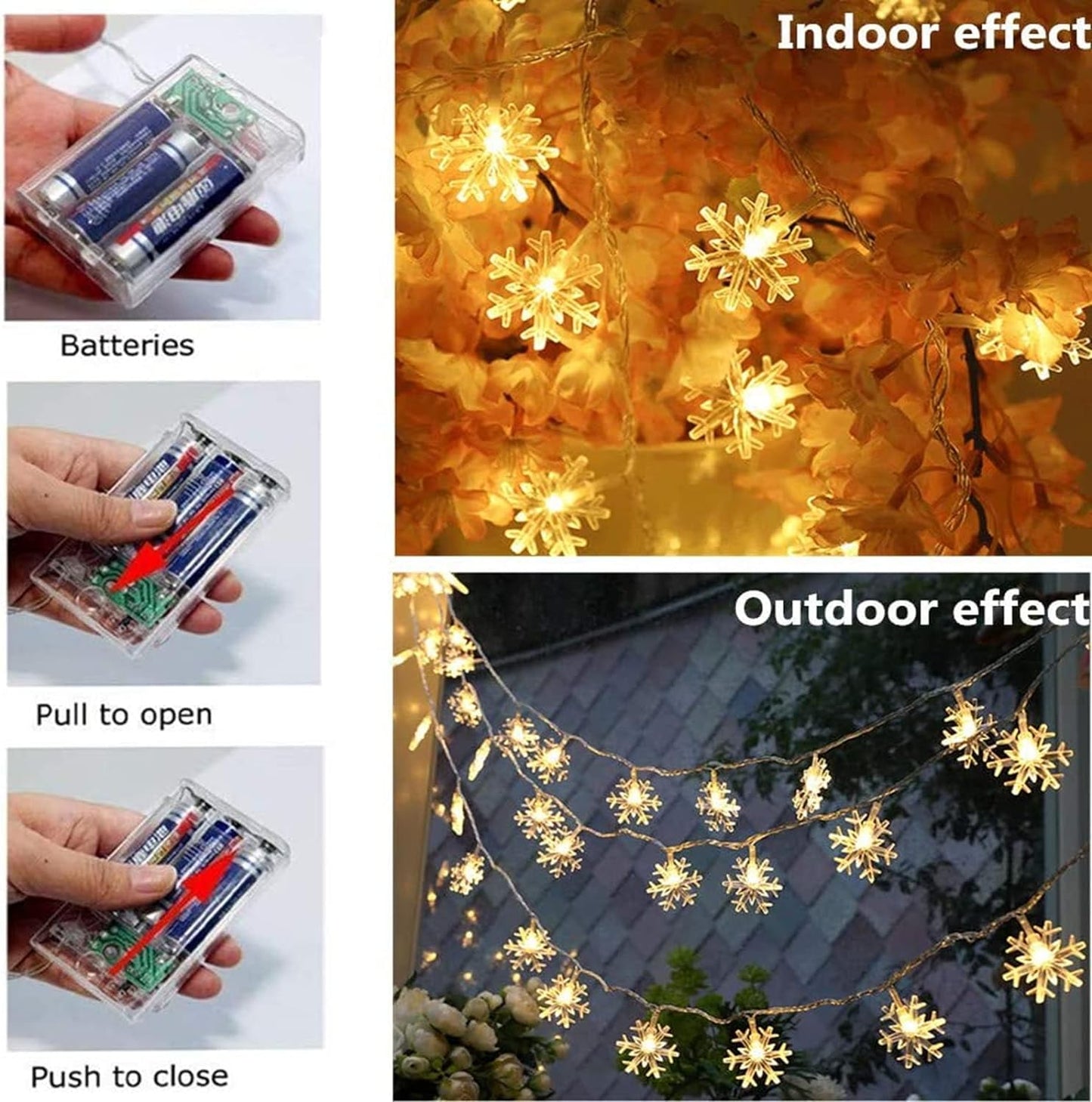 Christmas String Lights, 19.6 ft 40 LED Fairy Lights Battery Operated Waterproof, Warm White (Snowflake)