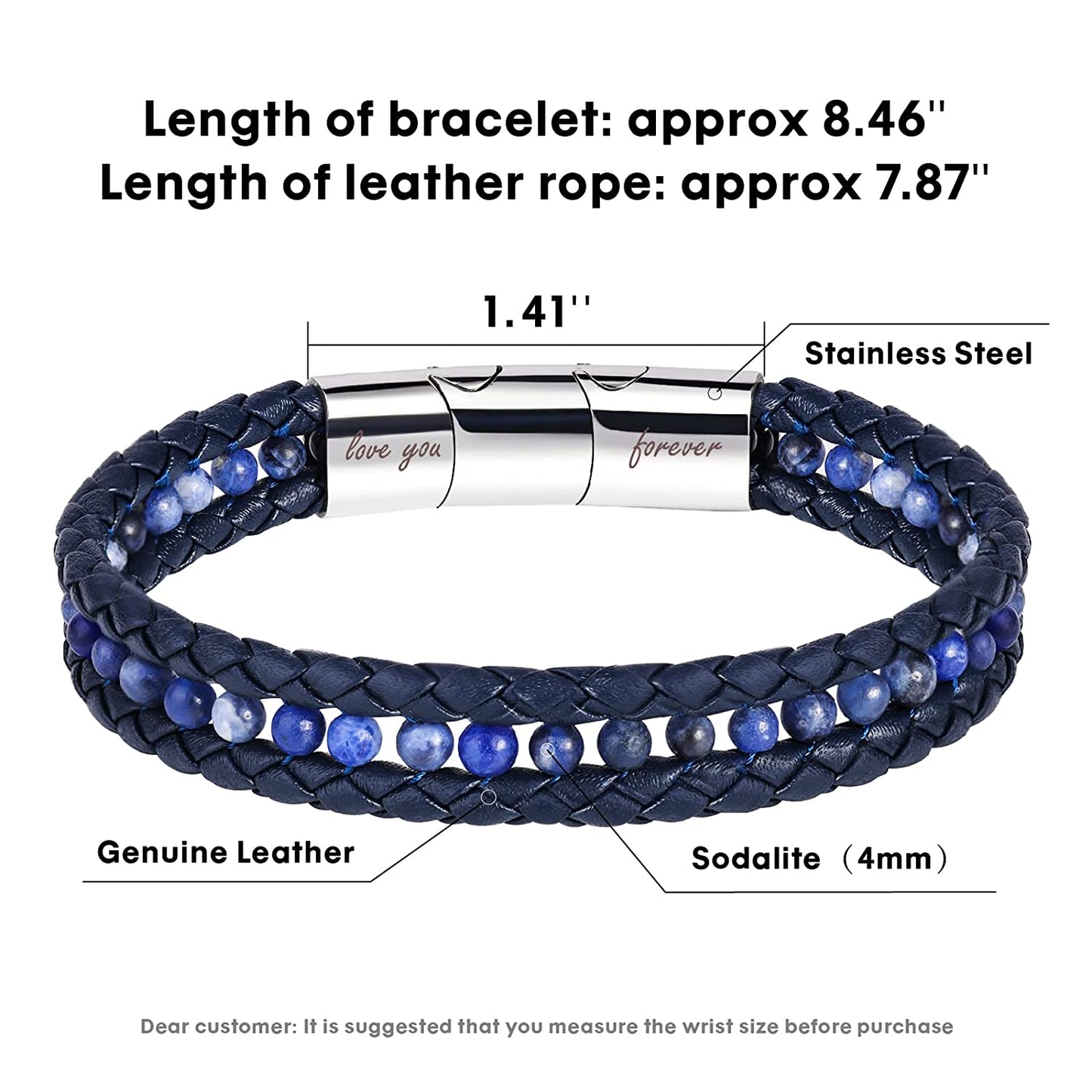 To My Father Leather Bracelets For Men, Blue-  Fathers Day Gift w/ Box