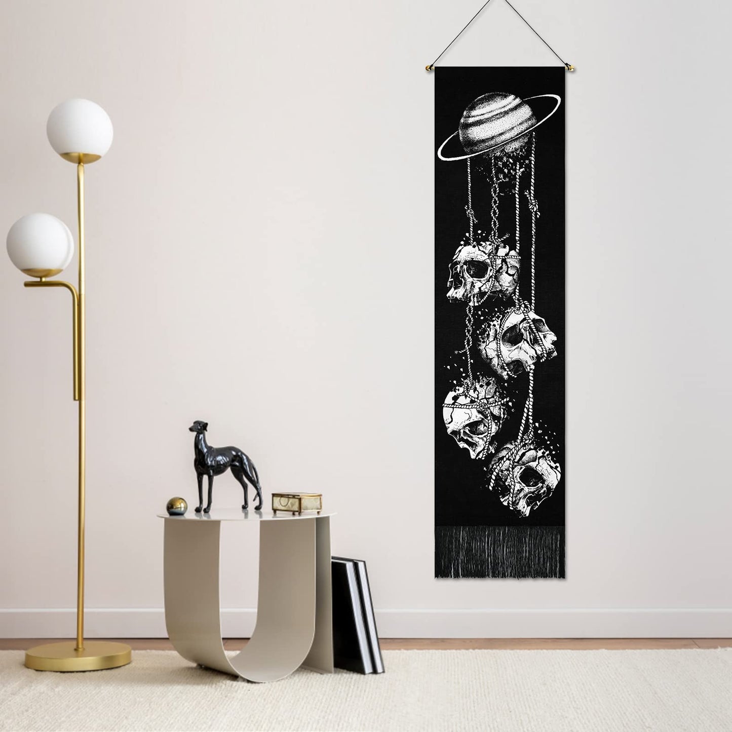 Skeleton Tapestry Planet  Gothic Skull White and Black for Bedroom, Living Room