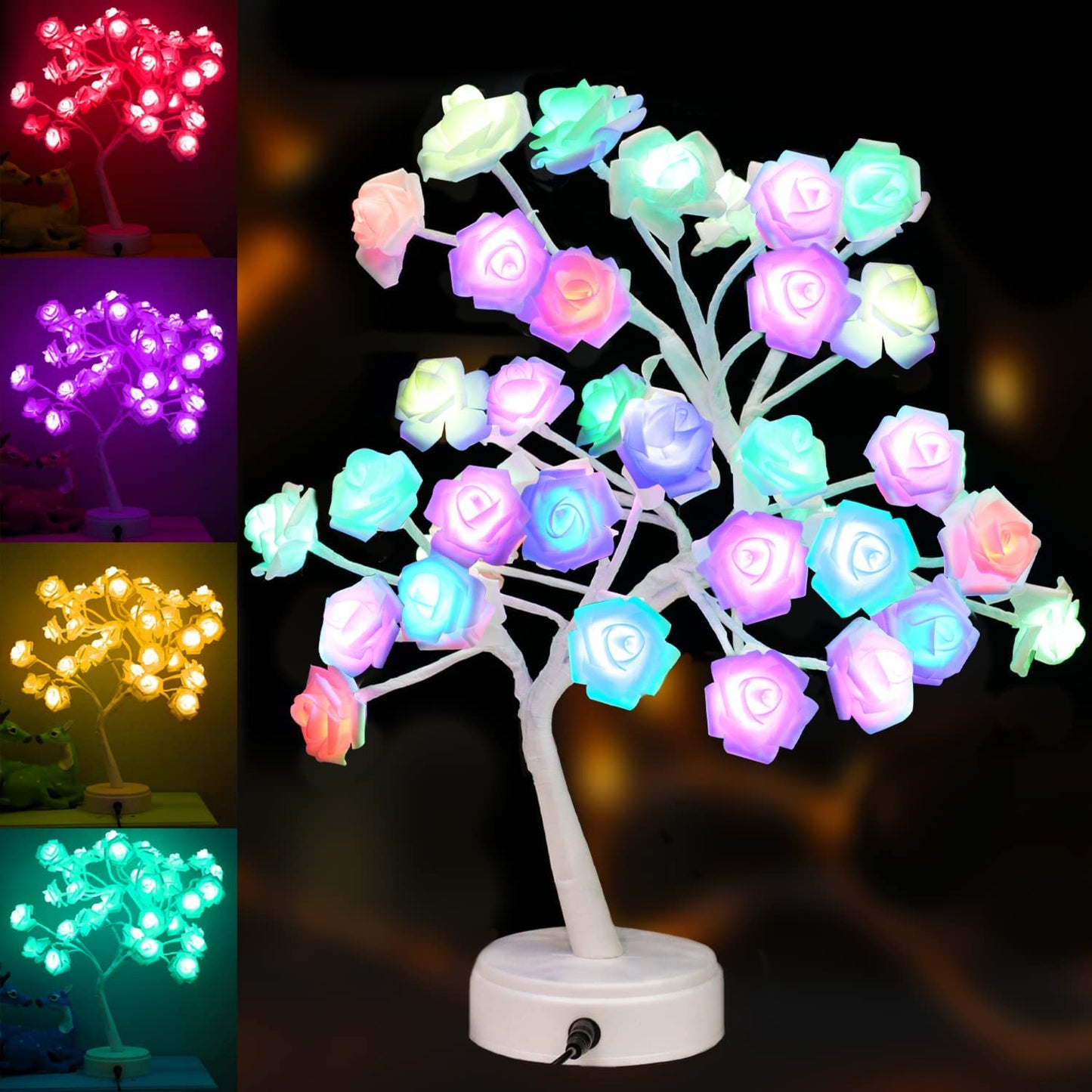 Colorful Rose Lamp Mothers Day Gifts, 18In Color Changing Rose Tree Lamp for Mom