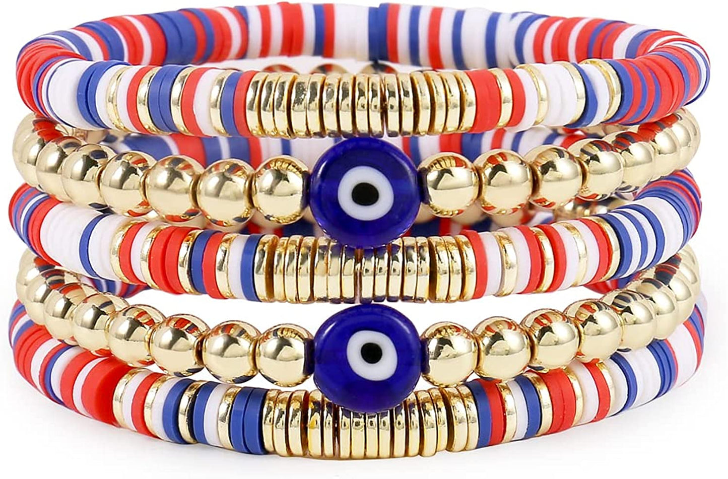 Colorful Beaded Stretch Bracelets Set for Women Smile Blue Evil Eye Polymer Summer Beach Jewelry