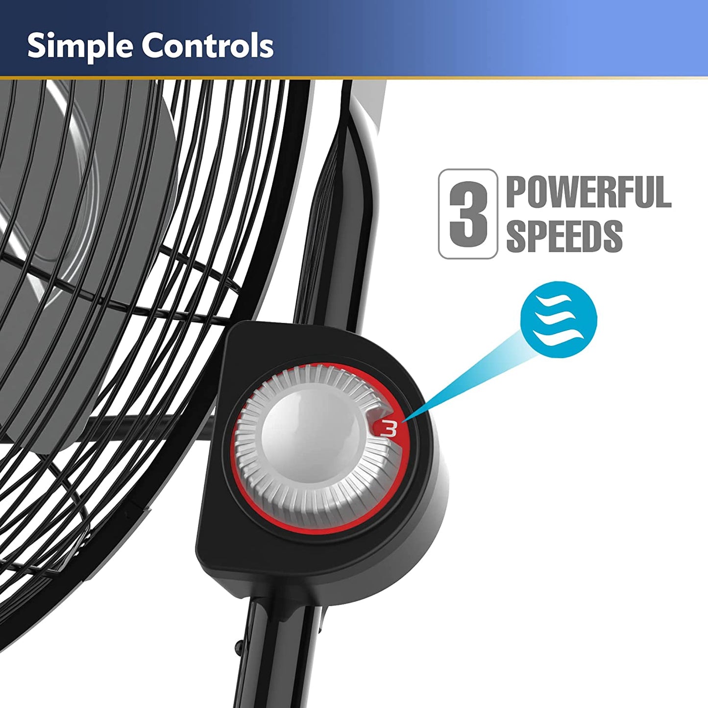 High Velocity Floor Fan w/ Wall mount Option, 3 Powerful Speeds, Pivoting Fan Head 20", Black, 2264QM