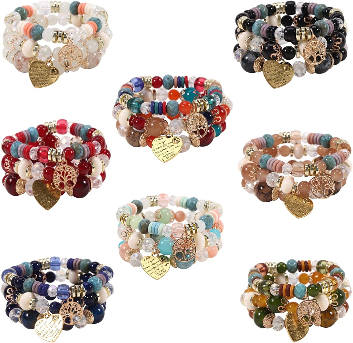 Bohemian Bracelets for Women Stretch Multilayer Colorful Beads Bracelet