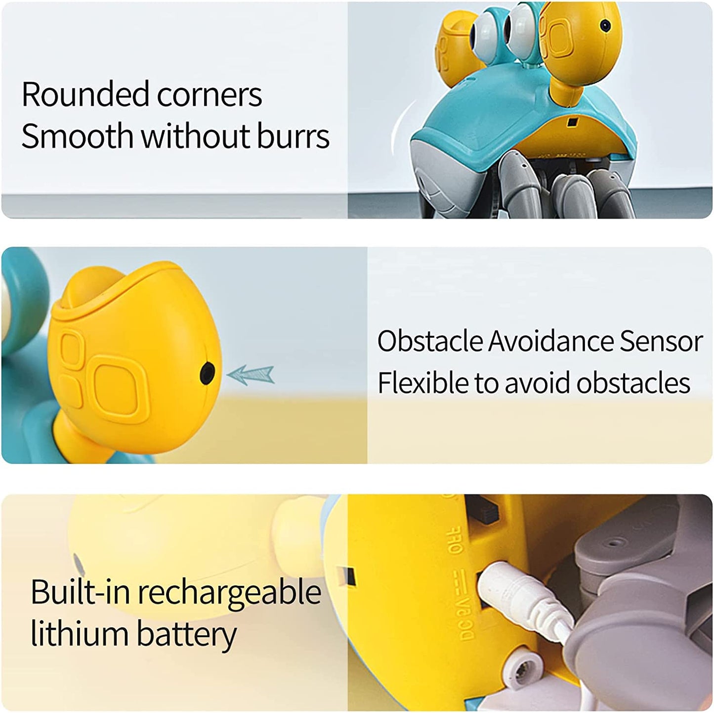 Green Crawling Crab Toys with Light Up, Interactive Musical w/ Automatically Avoid Obstacles, USB Rechargeable