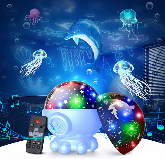 Blue Night Light Projector, Ocean Star Night Light for Kids Room w/ 360° Rotation,Remote & Timer