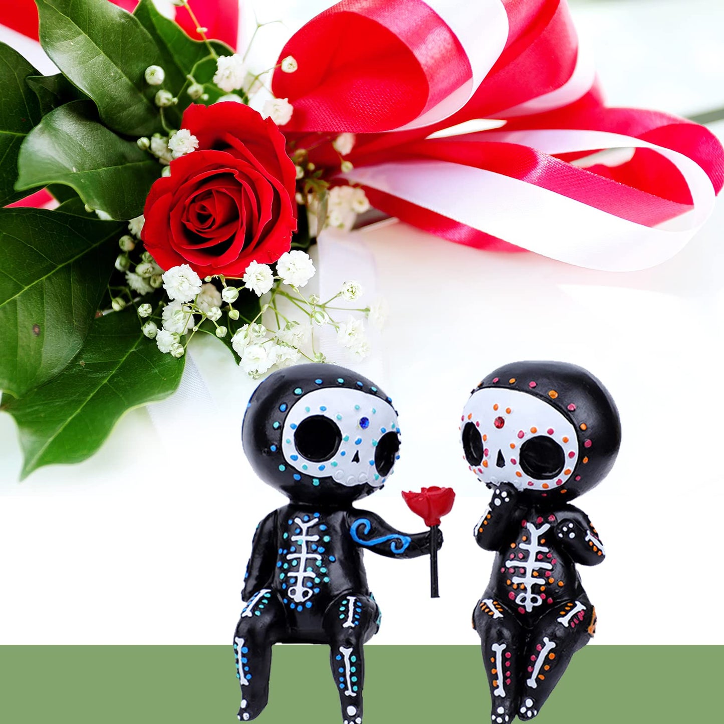 Skull Decor,Sugar Couple Statue, Figurine, Resin Crafts Cute Statue Skeleton Memorial Sculpture, Halloween