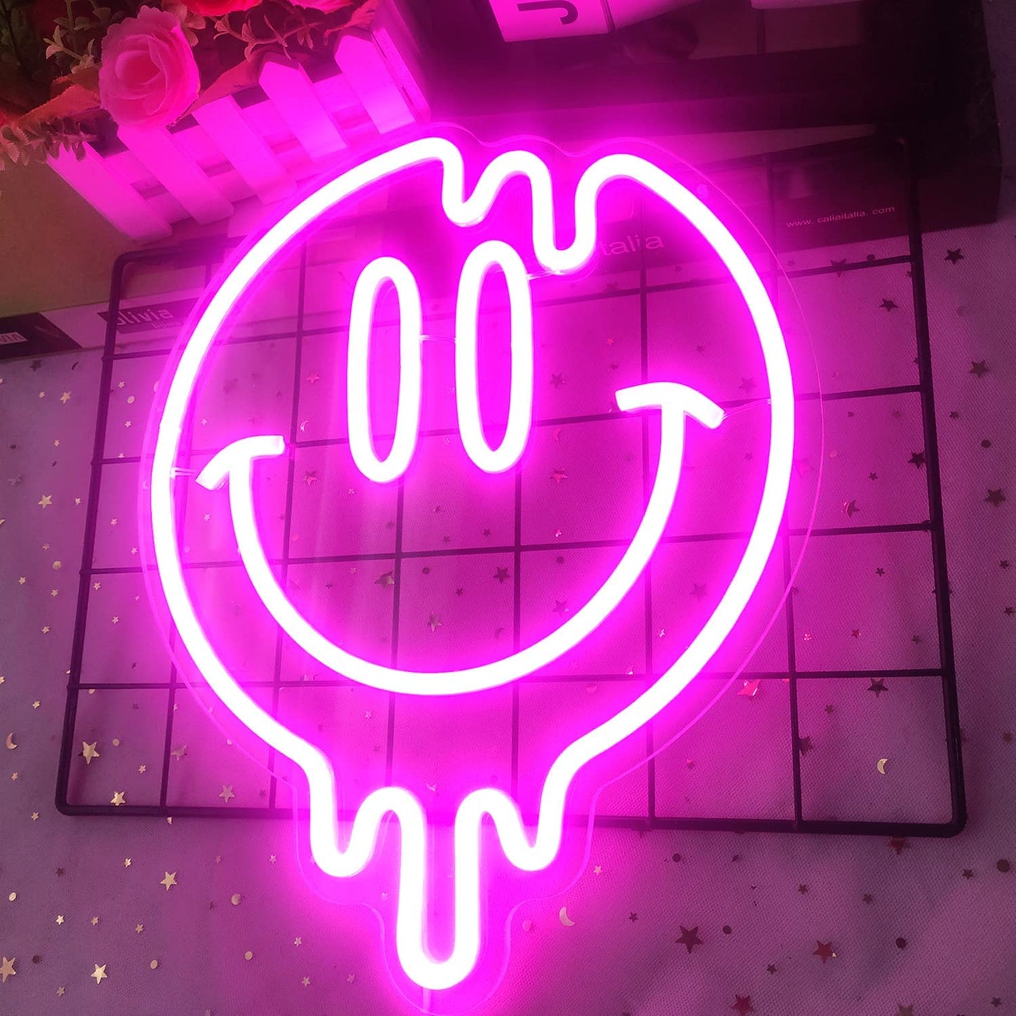 Smiley Face Neon Sign Dimmable Led for Wall Decoration-:Pink