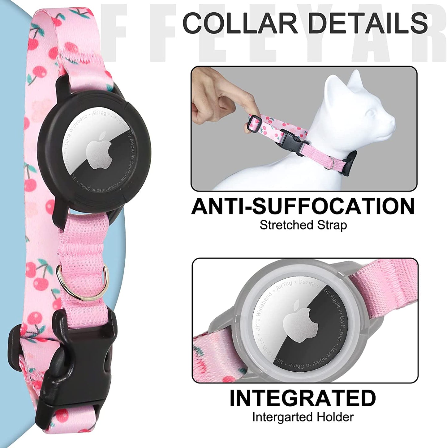 Upgraded AirTag Cat Collar, Integrated GPS Cat Collar w/ Apple Air Tag Holder & Bell [Pink]