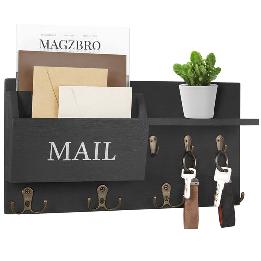 Key Holder for Wall, Mail and Key Hanger Wall Mount with Double Key Hook and Hat Coat Rack Shelf