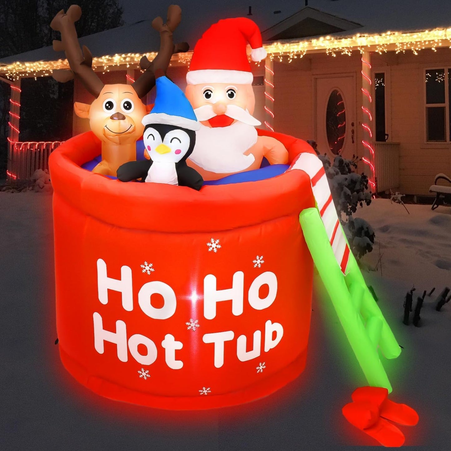 4FT Christmas Inflatables Santa Penguin & Elk in Hot Tub Inflatable Christmas Yard Decorations Outdoor Christmas Blow up with Build-in LED Lights for Garden Lawn Xmas Decor