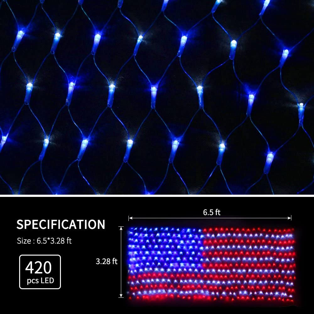 American Flag Lights, 2-in-1 Solar Powered & Plug in 6.54 FT x 3.28 FT