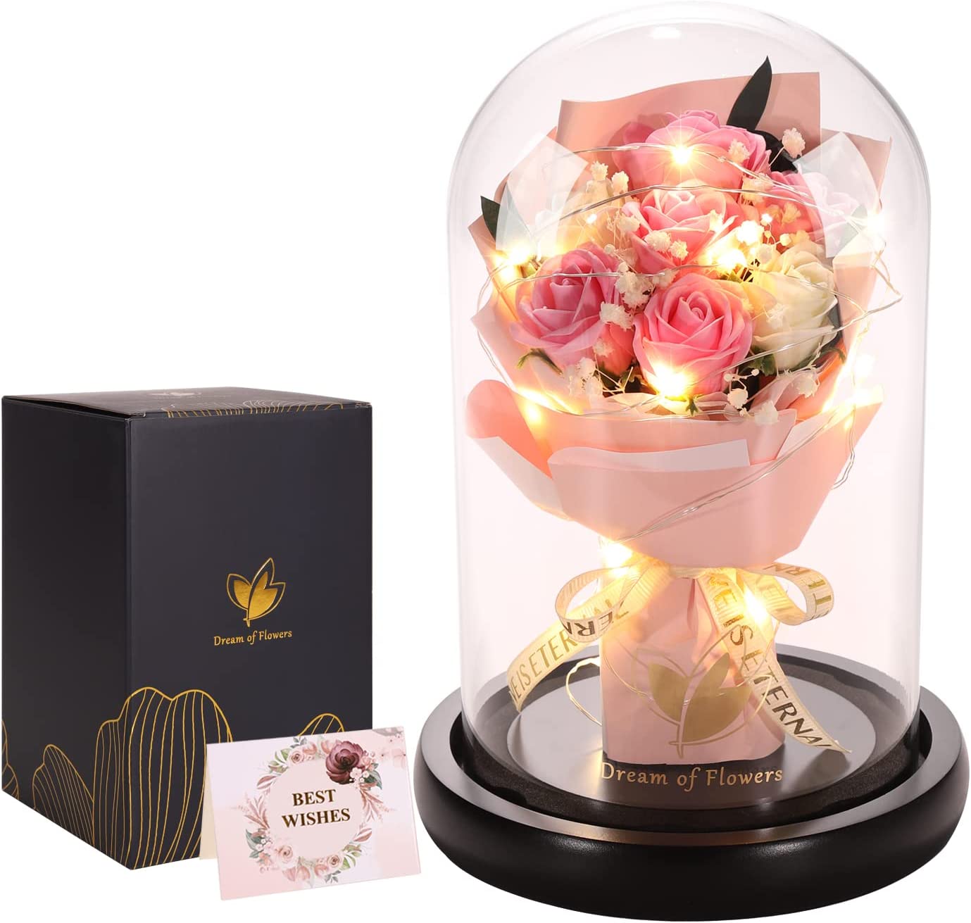 Valentines Gift Artificial Flower Rose, Light Up, Rose Flower in Glass Dome, Romantic Rose