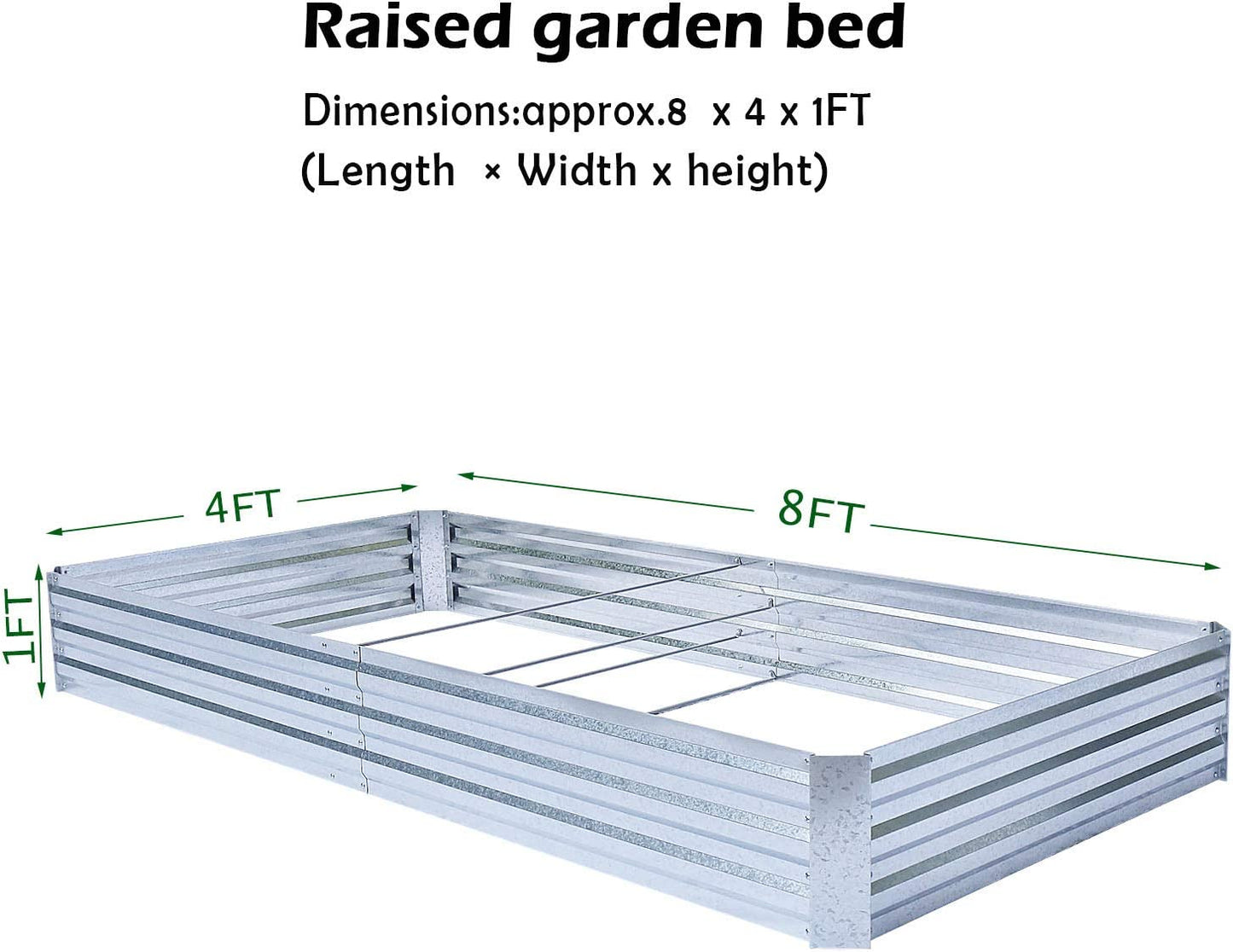 Silver Galvanized Raised Garden Beds for Vegetables Large Metal Planter Box Steel Kit Flower Herb, 8x4x1ft