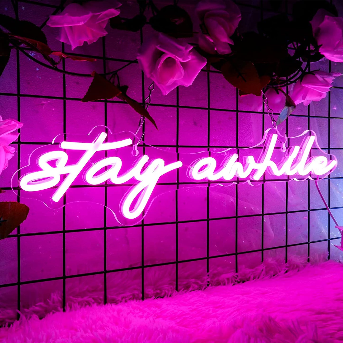 Pink Stay Awhile Neon Signs Wall Night Light Wall Decoration