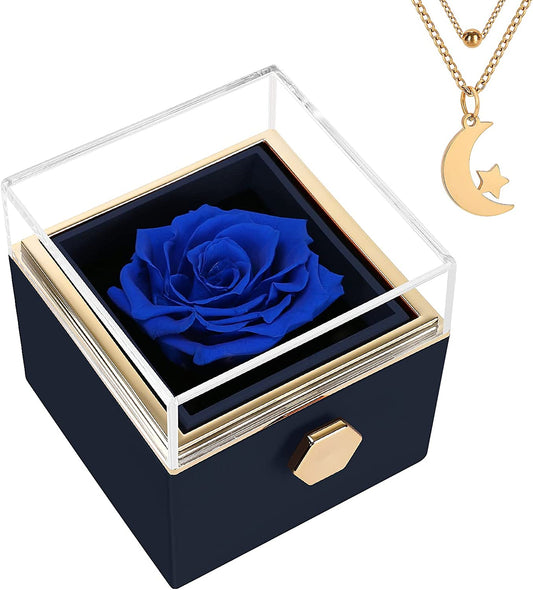 Valentines Day Rose Gifts for Women with Necklace, Preserved Blue Rose Gifts