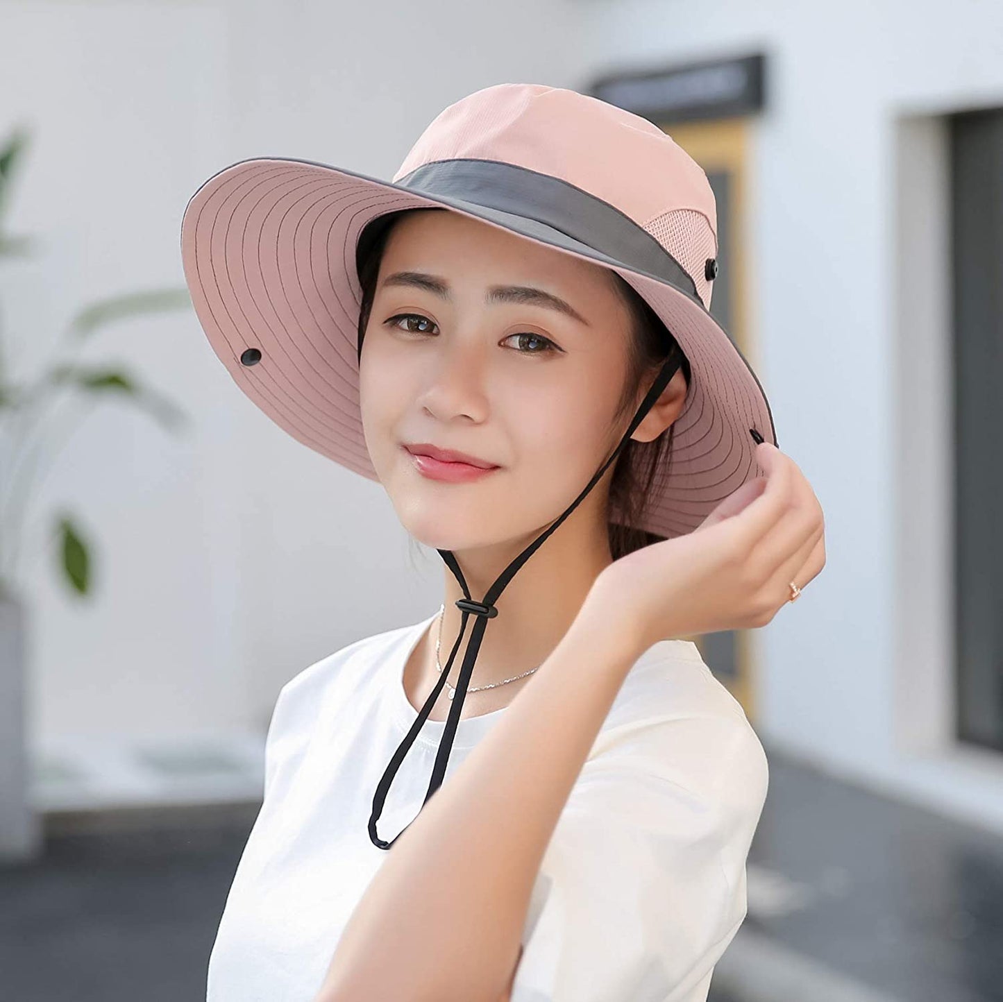 Women's Summer Sun-Hat Outdoor UV Protection Fishing Hat Wide Brim Foldable-Beach-Bucket w/Ponytail Hole